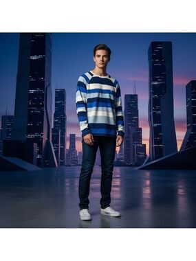 volcom men’s sweater blue striped size small crewneck
